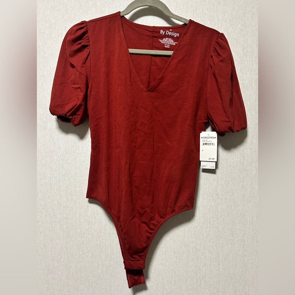 Nordstrom BY DESIGN V-Neck Puff Short Sleeve Bodysuit Women's Size M NWT